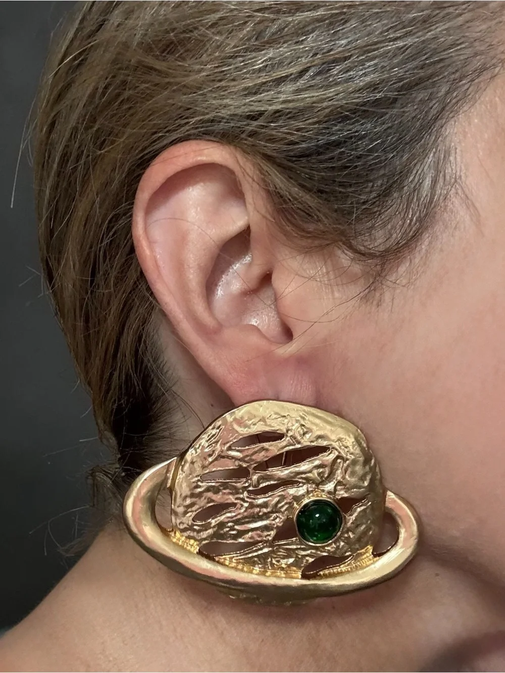 Schiaparelli Gold-Tone Planet Motif Earrings with Green Accent